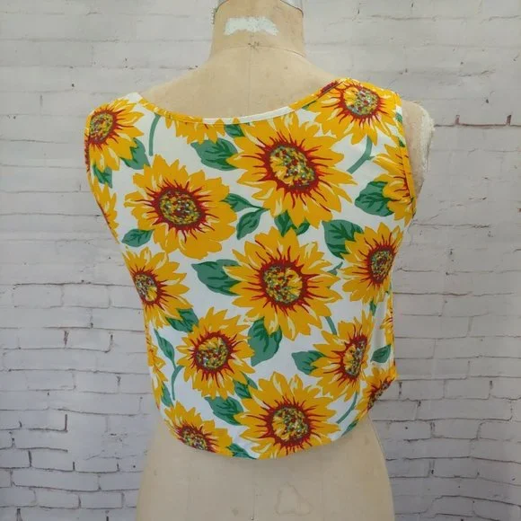 ❤️SOLD❤️Crop Top Women One Size All Over Sunflower Print Cropped Top Shirt - Picture 4 of 7